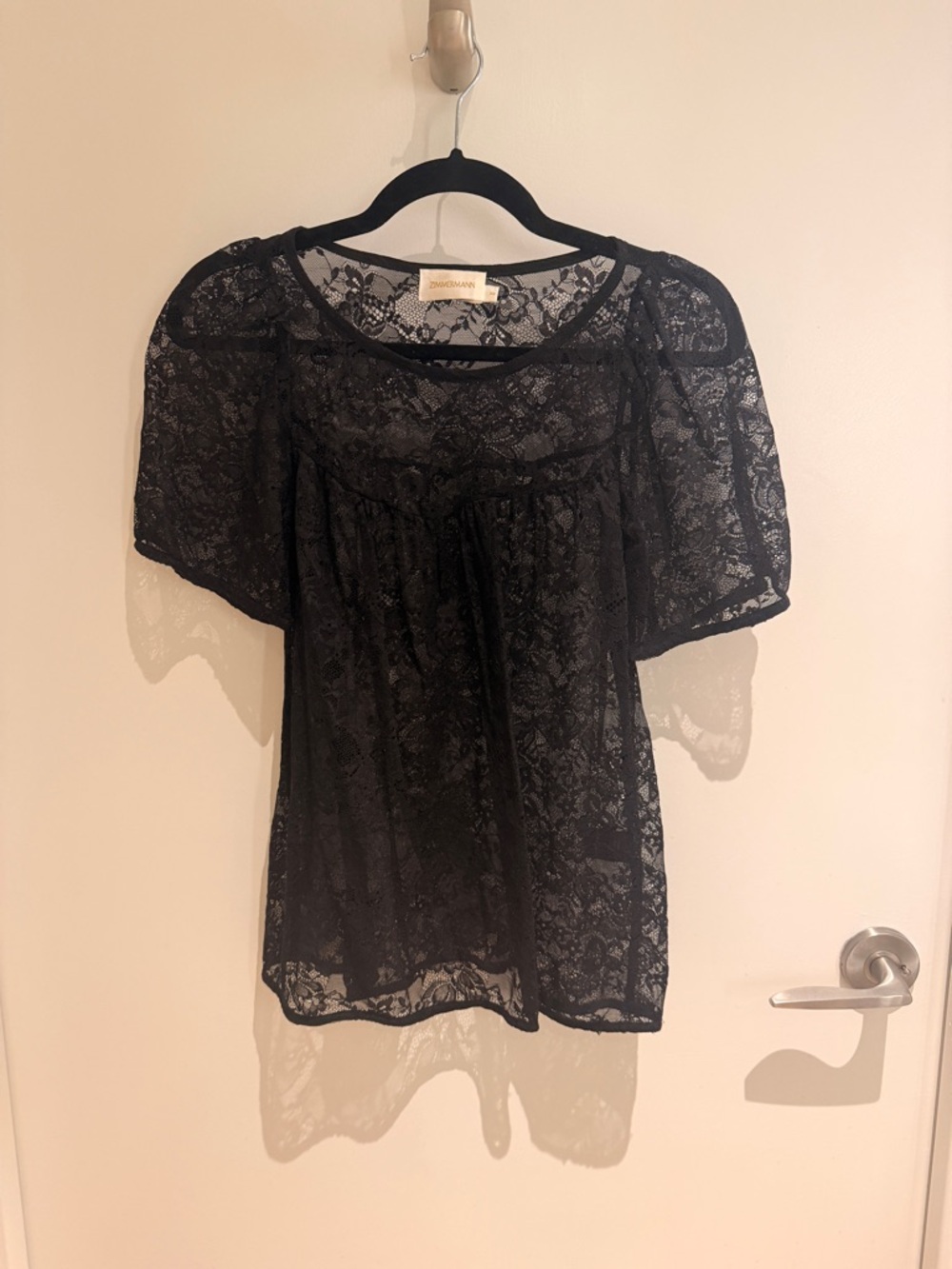 Zimmermann Black Sheer Lace Short Sleeve Top